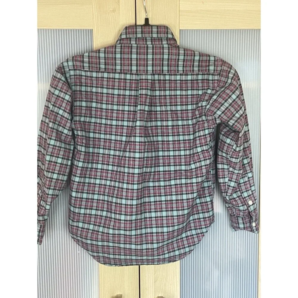 Ralph Lauren Boys Blue Red Plaid Cotton Button Down Shirt Sz 6 Party Holiday Top